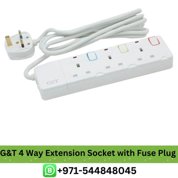 Buy G&T 4 Way Extension Socket with Fuse Plug Protector, 5M, 3250W in Dubai - G&T 4 Way Extension Socket with Fuse Plug Price in UAE