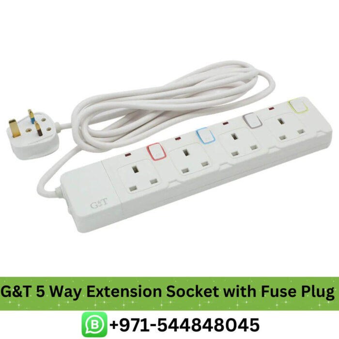 Buy Best G&T 5 Way Extension Socket with Fuse Plug Protector, 3M, 3250W in UAE - G&T 5Way Extension Socket with Fuse Plug Price in Dubai